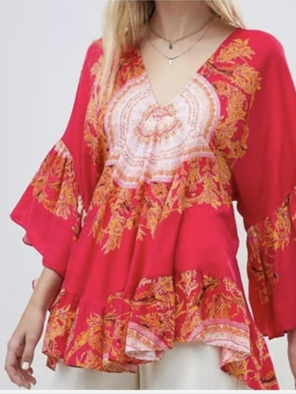 FREE PEOPLE Sunset Dreams Ruffle Top - Size Small